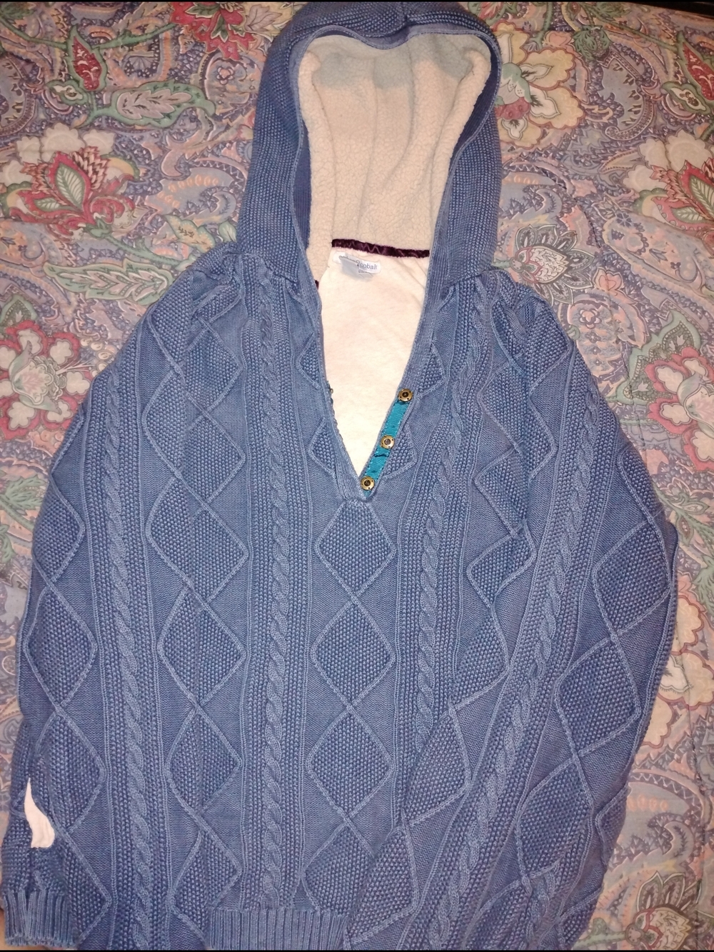 Carbon 2 cobalt - Men's Size M Hooded Cable Knit Sweater - Light Navy Blue